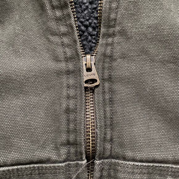 Men's Levi's Cotton Workwear Sherpa-Lined Hooded Bomber Jacket Coat Olive Large - Picture 11 of 12